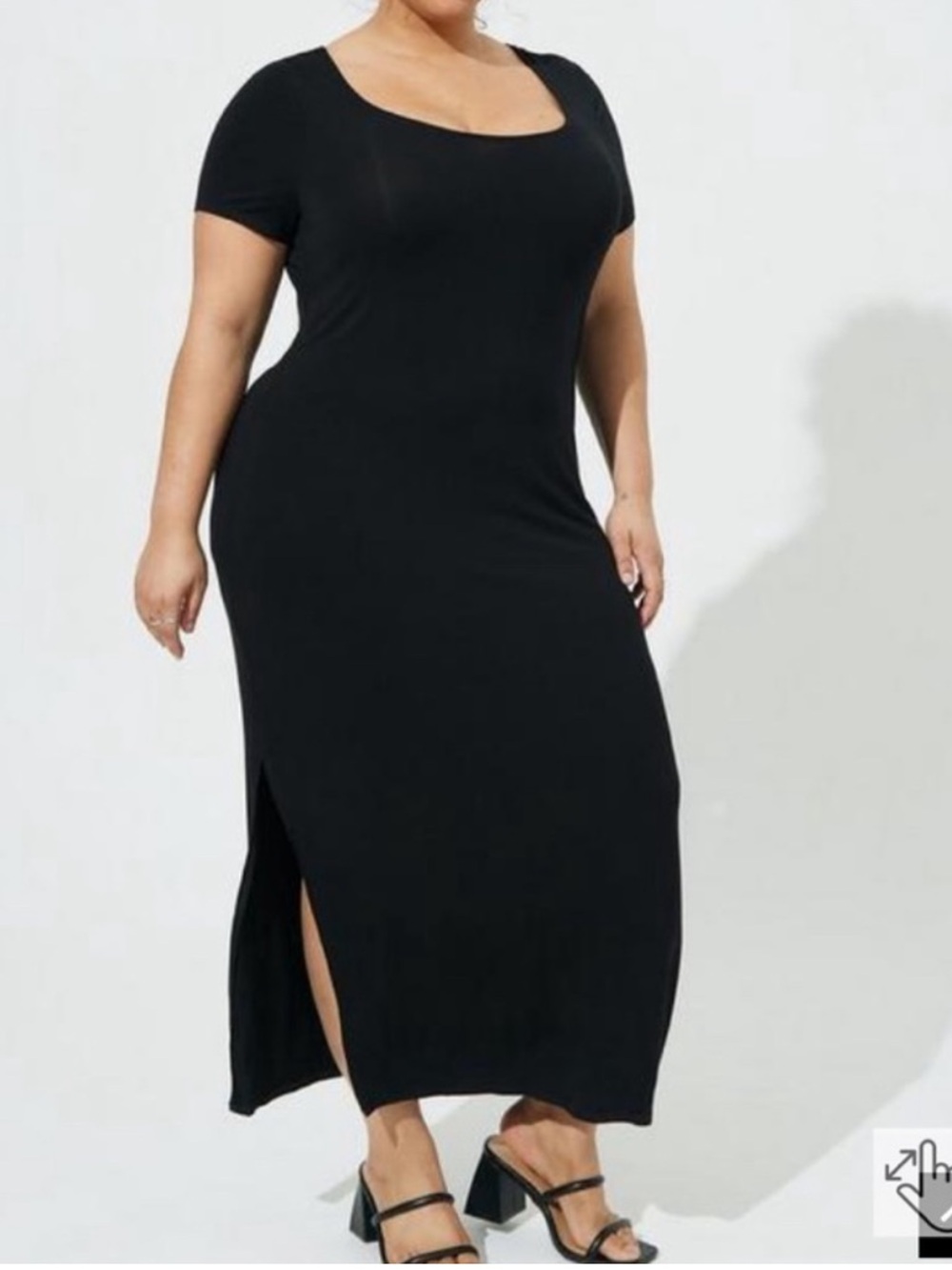 torrid Super soft Black Scoop-Neck Short Sleeve Maxi Dress with Side Slit